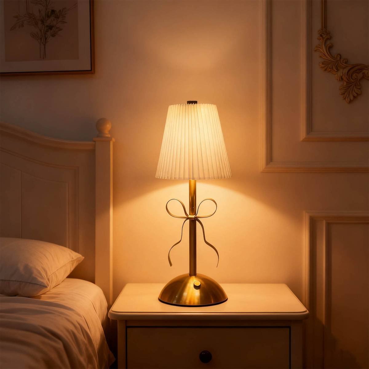 Hometravel USB Bow Table Lamp, Rechargeable Decorative Ambient Light, Metal Base Desk Lamp for Bedroom, Dining Room, Home Decor Beige