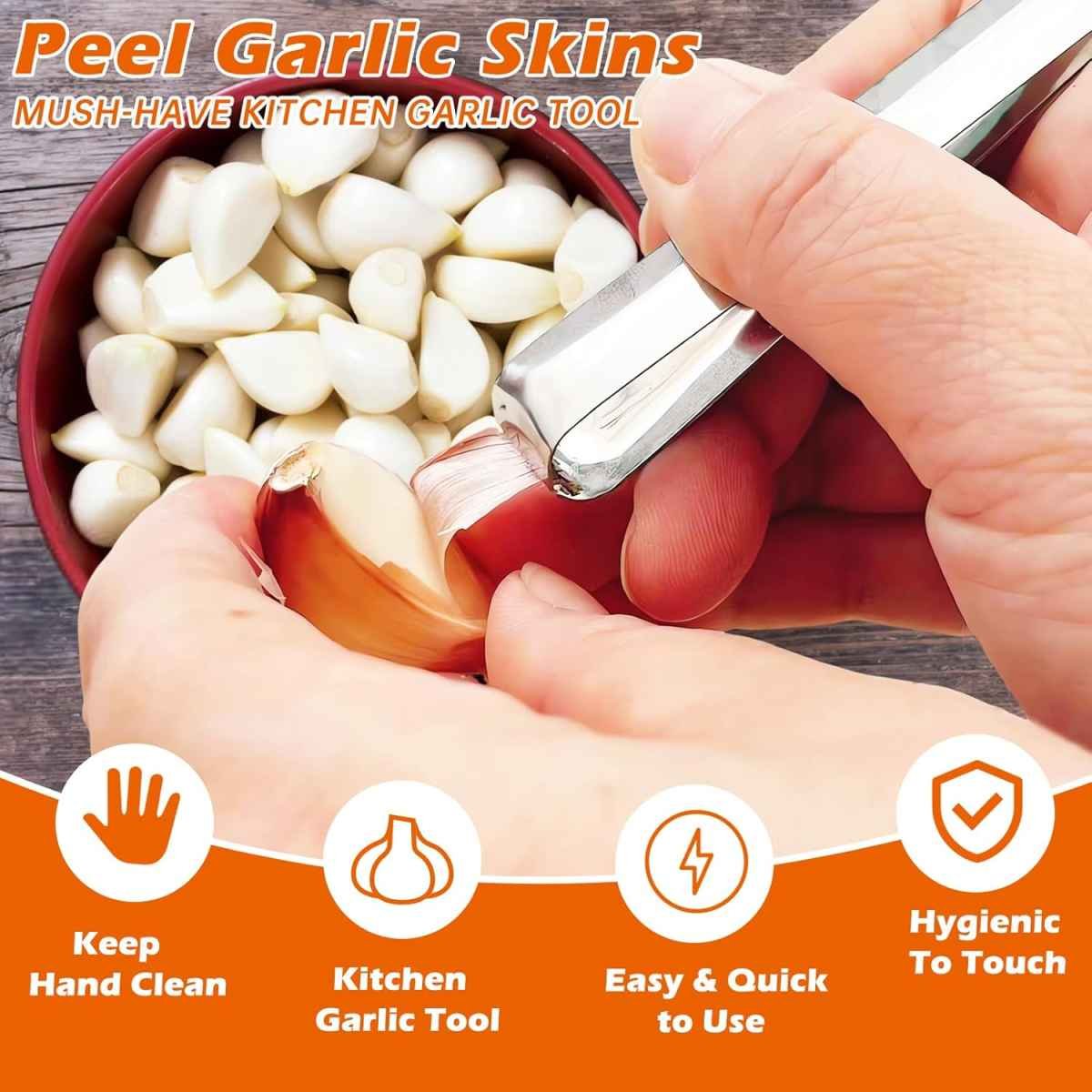 3-Piece Stainless Steel Garlic Peelers - Easy Garlic Skin Removal - Prevents Garlic Odor on Hands