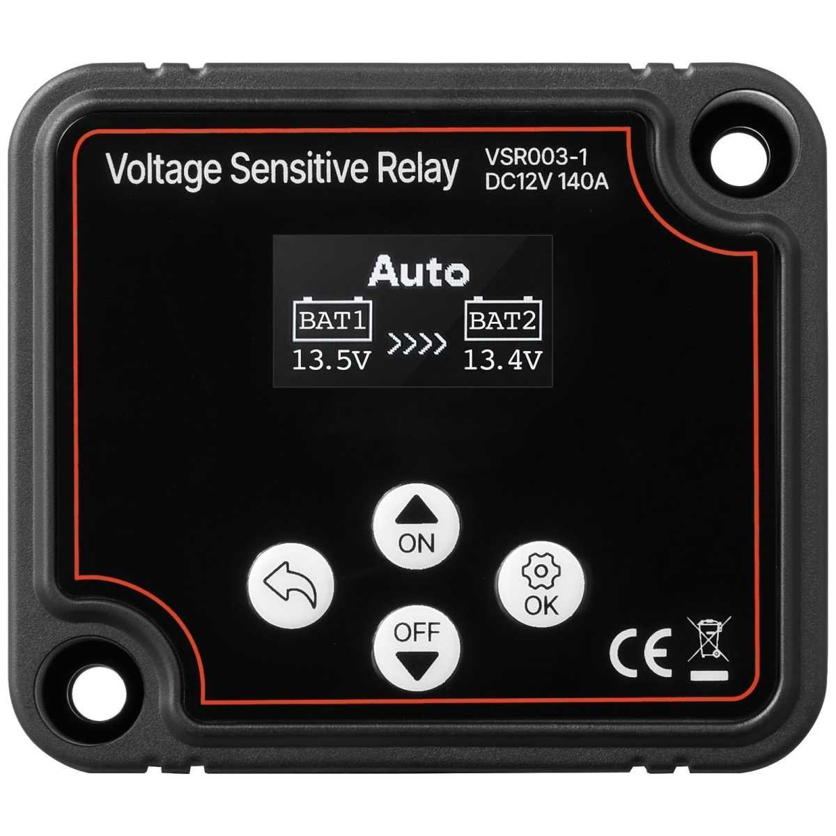 Dual Battery Isolator Kit, 12V 140 Amp, Manual and Automatic VSR Voltage Sensitive Relay with Voltmeter, LCD Screen, Smart Battery Isolator, Compatible with Lead-Acid Batteries, for UTV, ATV
