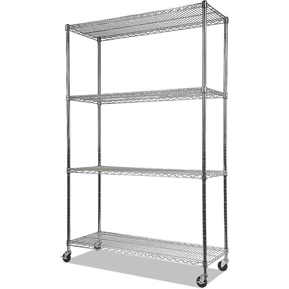 Modular Wire Storage 150x35cm Steel Shelving Chrome With Wheels For Garage Warehouse Or Kitchen Organisation