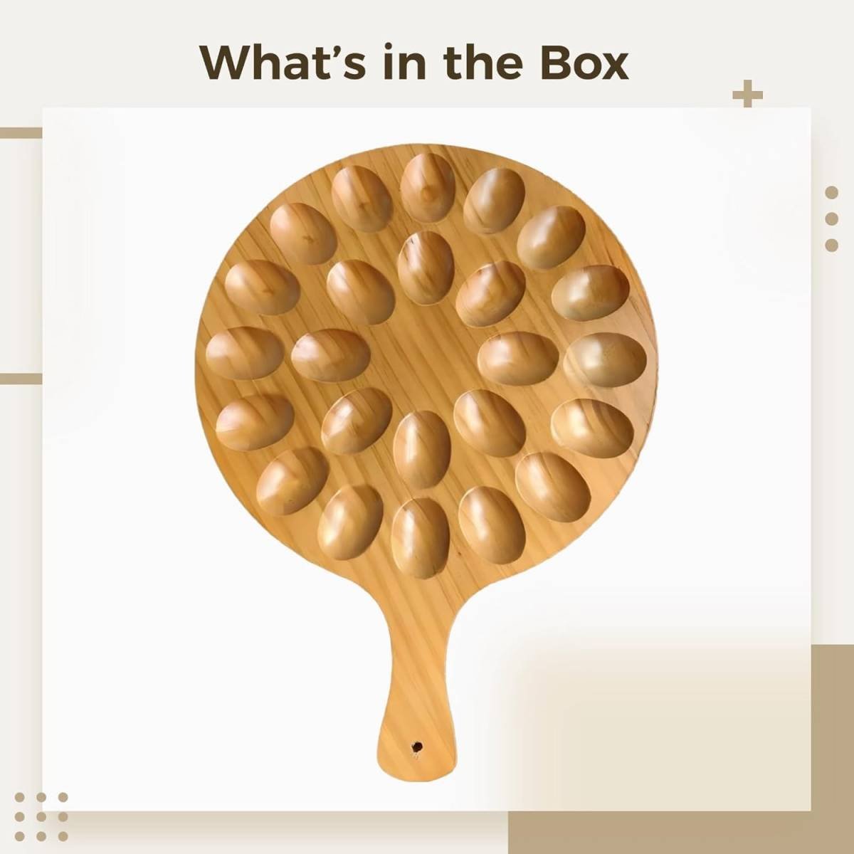 Round Wooden Serving Tray with Handle 24 Holes for Storing Deviled Eggs Sustainable Wood Design