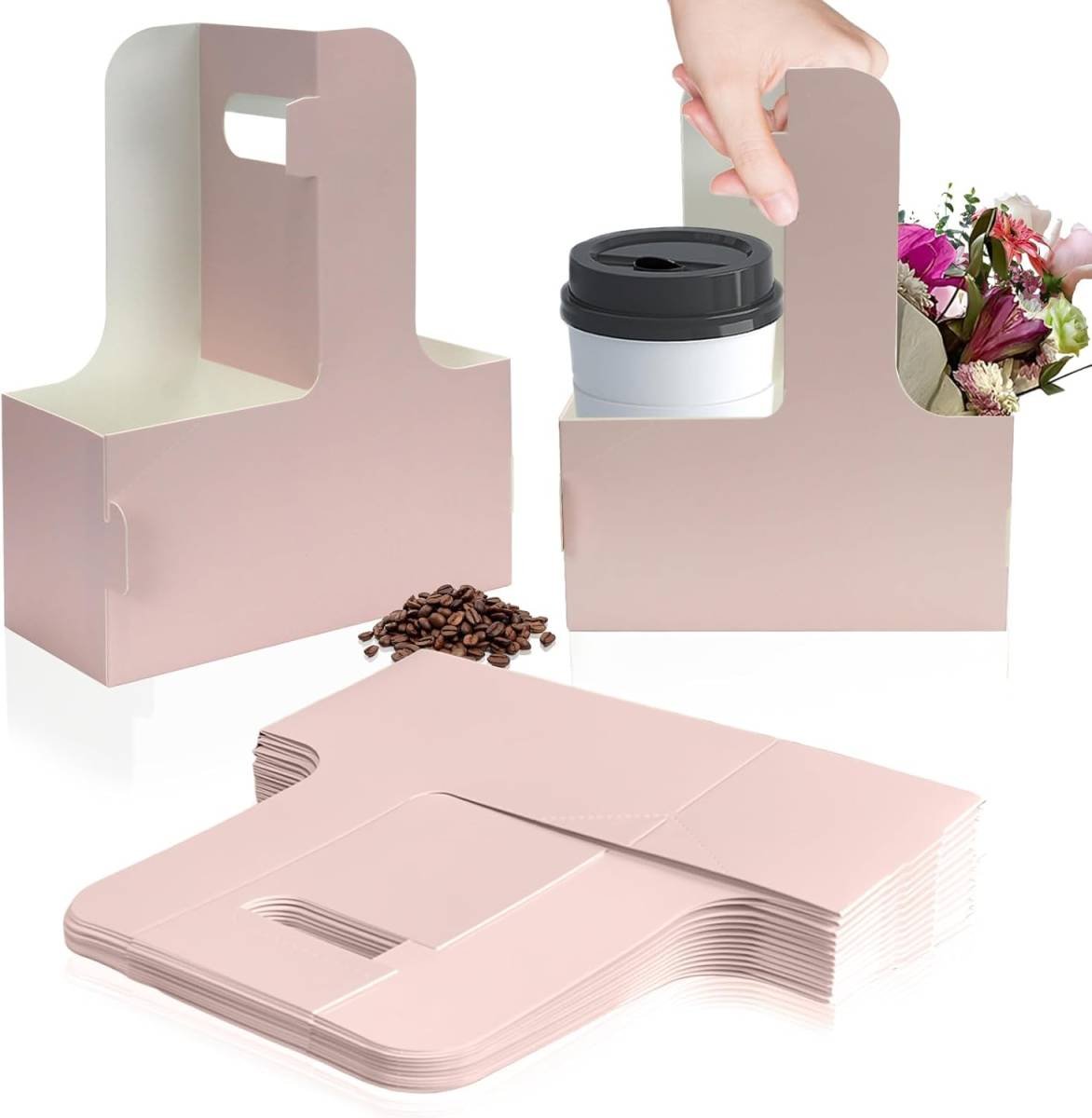 2 Cup Disposable Drink Carrier for Delivery with Handle,15 Count Pink Paperboard Cup Holder,Cup Carriers for Hot or Cold Drinks,Coffee Carrier, Food Delivery,Take Out Cup Carriers (Pink, 30 PCs)