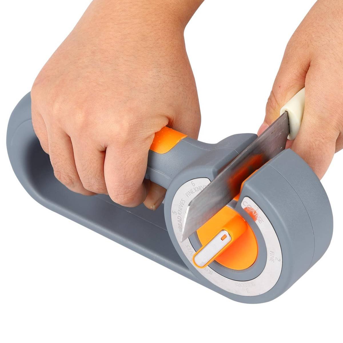 6-in-1 Rotary Knife Sharpener, Adjustable Multi-Function Sharpener for Kitchen Knives and Scissors, Gray
