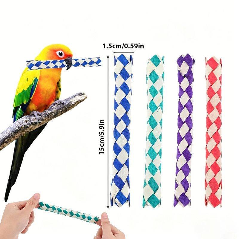 Bird Toy (Palm Leaf/Wood) Size: 150mm Color: Red For Parrots (10pc)