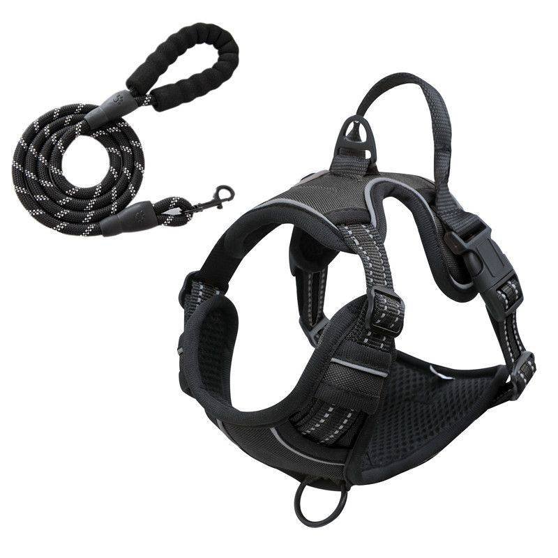 Reflective Pet Vest, Dog Harness, No Pull, Breathable, 1.5-meter tow rope - Black, XL
