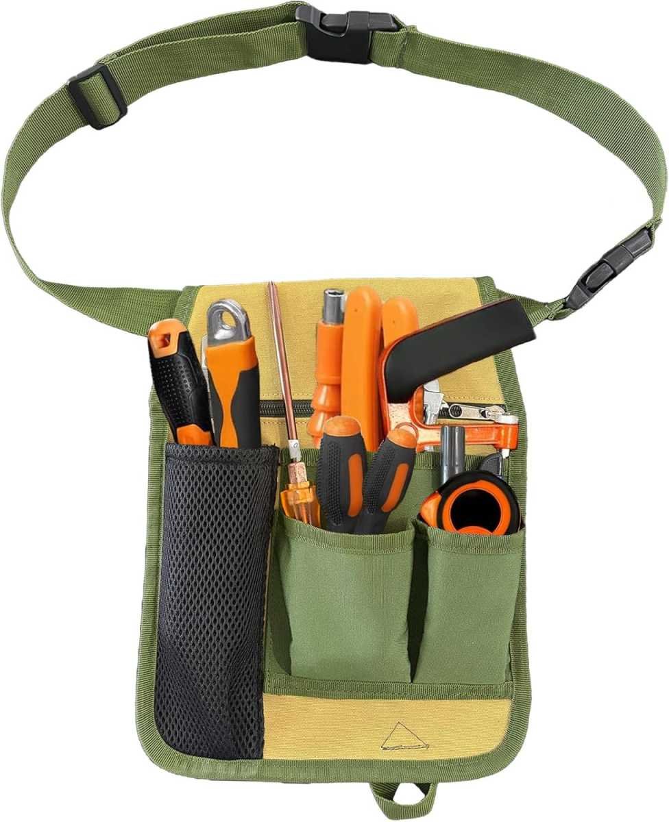 Garden Tool Belt - 1 Piece - Green - Multiple Pockets - Ideal for Outdoor Use