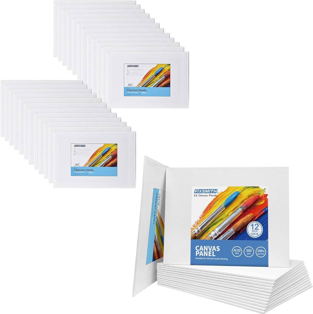 Painting Canvas Panel Boards - 5x7 Inch Art Canvas,24 Pack with 12x16 Inch Canvas Board Super Value 12 Pack,100% Cotton,Primed Canvas Panel,Acid Free,Artist Canvas Boards
