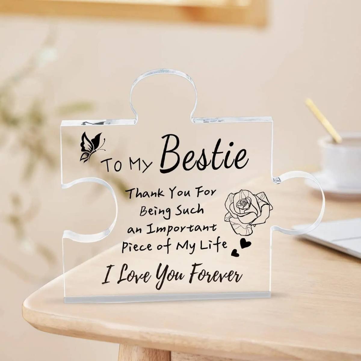 Interlocking Puzzle-Shaped Desktop Decor – 10.5cm Square Display Piece for Home or Gifting(Bestie)