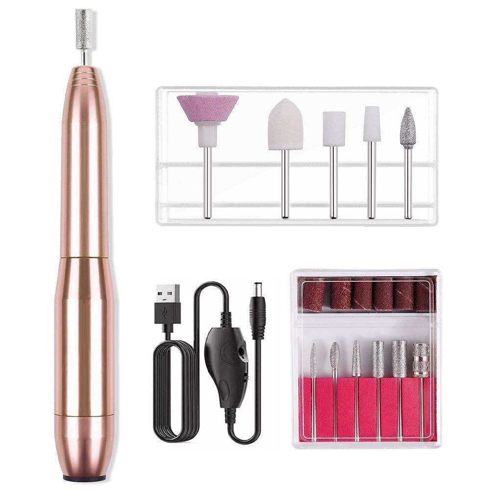 Electric Nail Drill Kit Cordless Nail Drill Portable USB Rechargeable Manicure Pedicure Tools for Acrylic Gel Nails -Gold