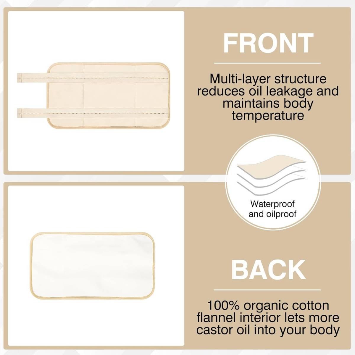 Castor Oil Pack, Adjustable Reusable for Liver Detox, Castor Oil Pack Wrap for Stomach Less Mess, Elastic Strap Bamboo Cotton Machine Washable Anti Leak 1pcs