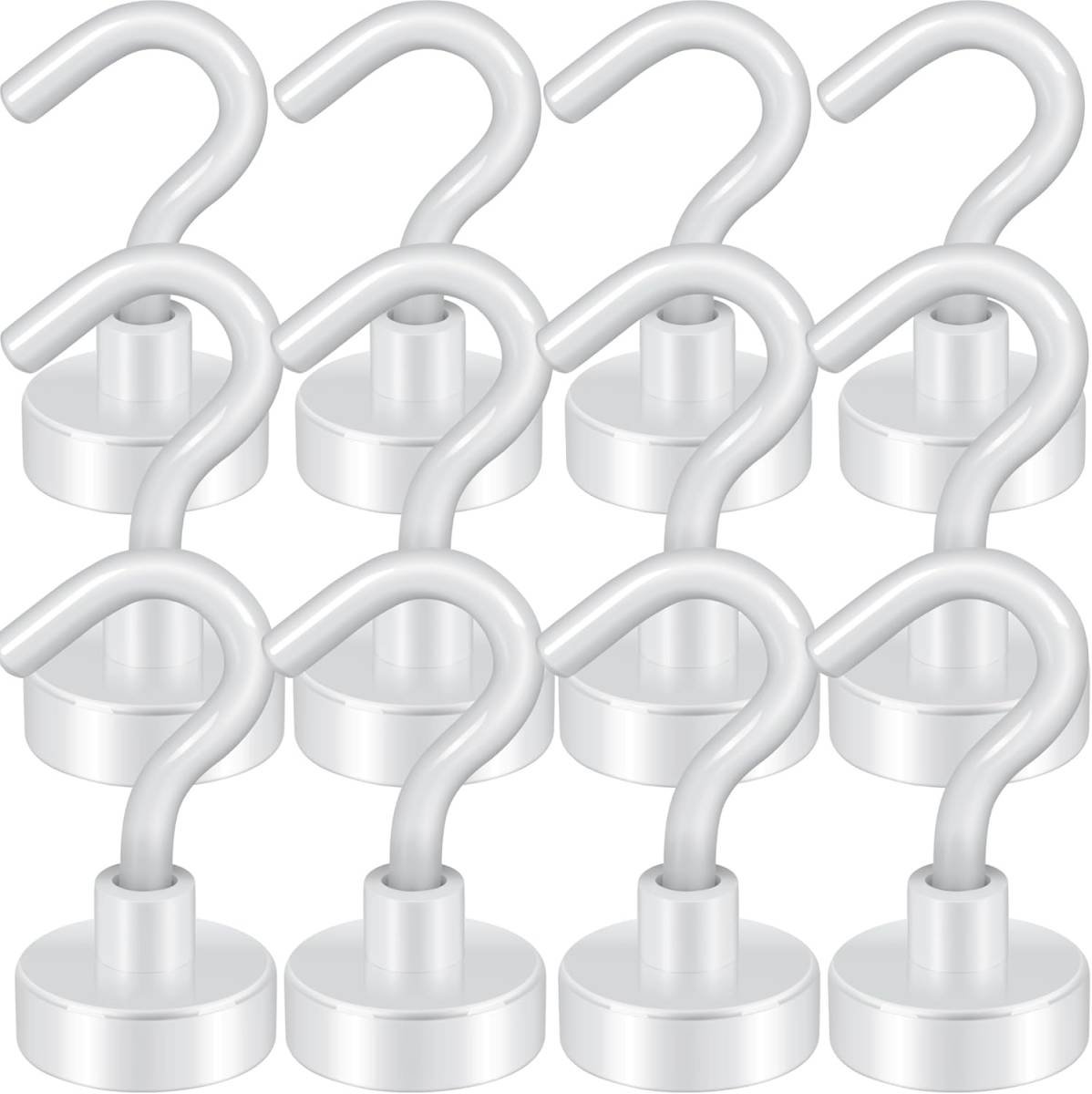 Magnetic Hooks, Cruise Ship Essentials, 30lb+ Heavy Duty Magnetic Hooks for Cruise Cabins, Refrigerator, Grill, Hanging, and Travel | Extra Strong Must-Haves Magnet Hook(White,Pack of 12)