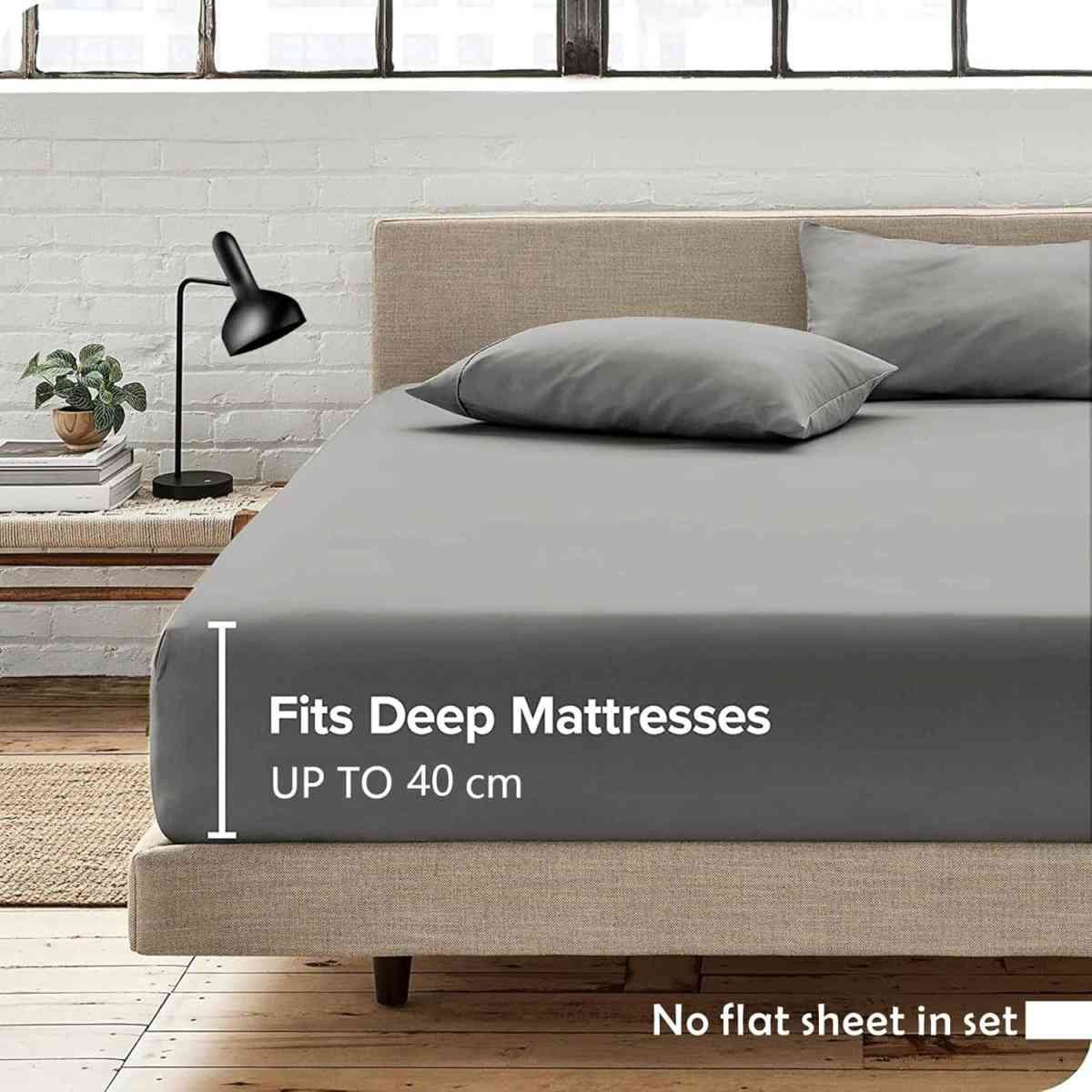 Hotel Quality Fitted Sheet - 1 Piece Fitted Sheet  -Breathable Bedding - Wrinkle, Fade, Stain Resistant- 16inch/40cm Deep Pocket Fitted Bed Sheet-Wrinkle and Fade Resistant,(Dark gray,Queen)