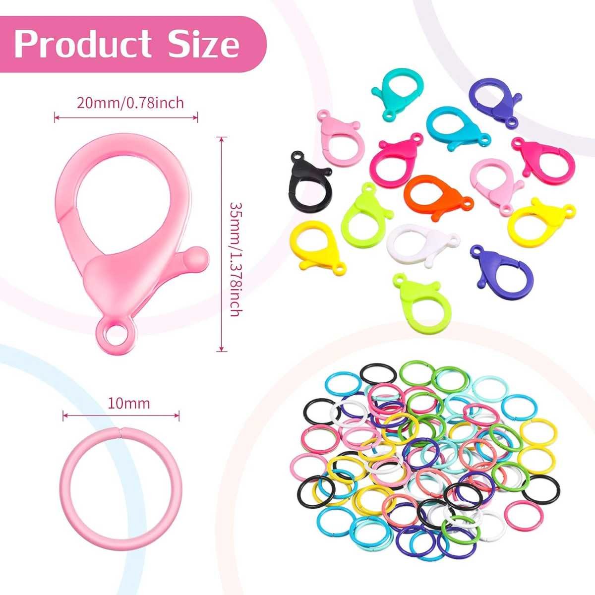 Multicolor Hard Plastic Clips Plastic Lobster Claw Clasps and Open Jump Rings, Cute Lanyard Snap Hooks for Key Chain Ring Chain Clasp DIY Handmade Crafts(100 Pieces)