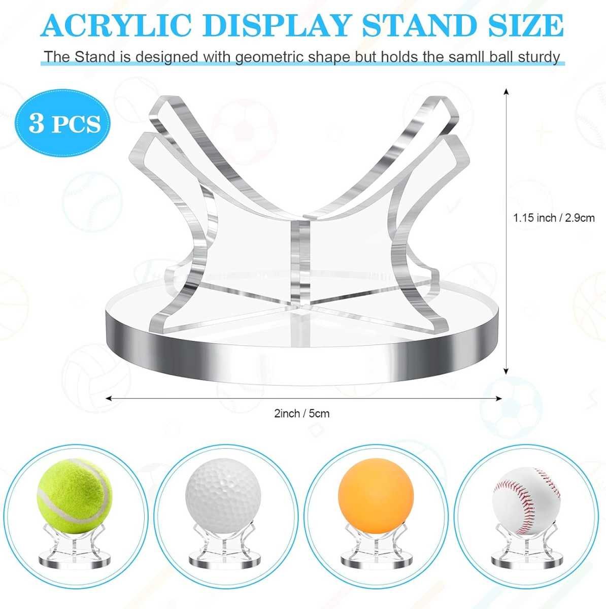 3 Piece Acrylic Ball Display Stand Holder for Baseball Golf Softball Tennis and Other Sports Balls