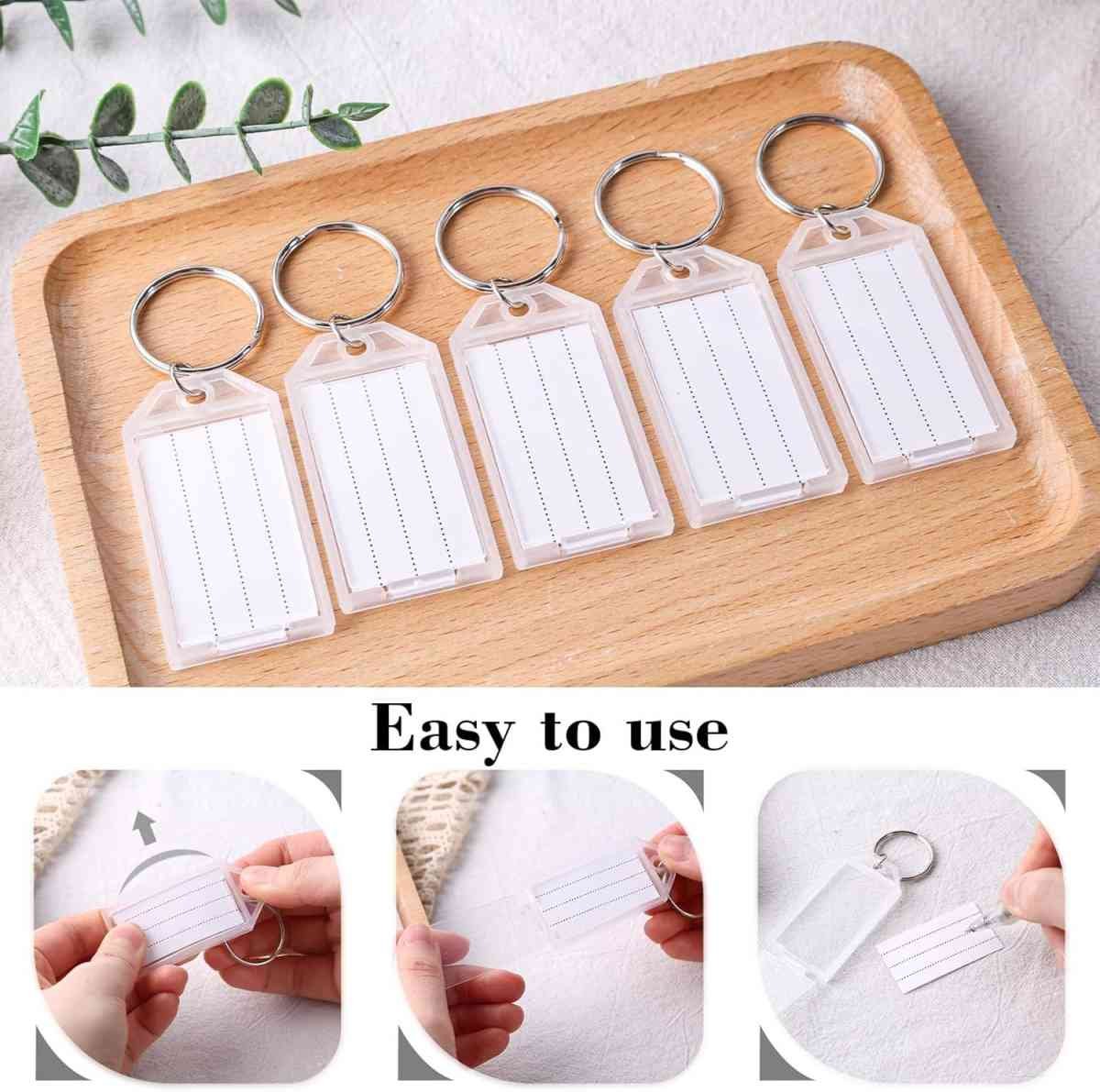 24 PCS Tough Key Tags with Labels, Key Chain Tags with Transparent Covers & Split Rings for Luggage, Office, Travel, Gifts, Item Identification, Organization, DIY, Personalization