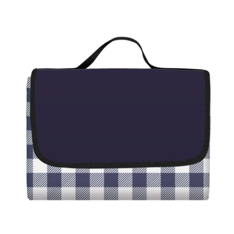 Picnic Blanket Waterproof Beach Rug 150*100cm Picnic Mat Washable Lightweight with Handle Navy Blue Checkered for Hiking Travelling Outdoor Camping,Parks（Darke Blue）