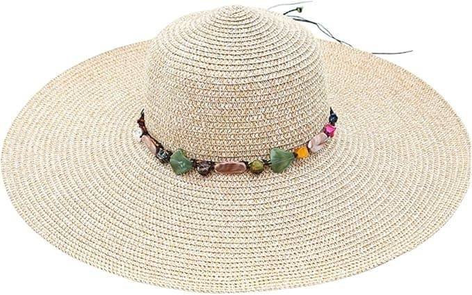 Women's Wide Brim Straw Hat UPF50+ Sun Protection Foldable Beach Hat for Summer, Beige