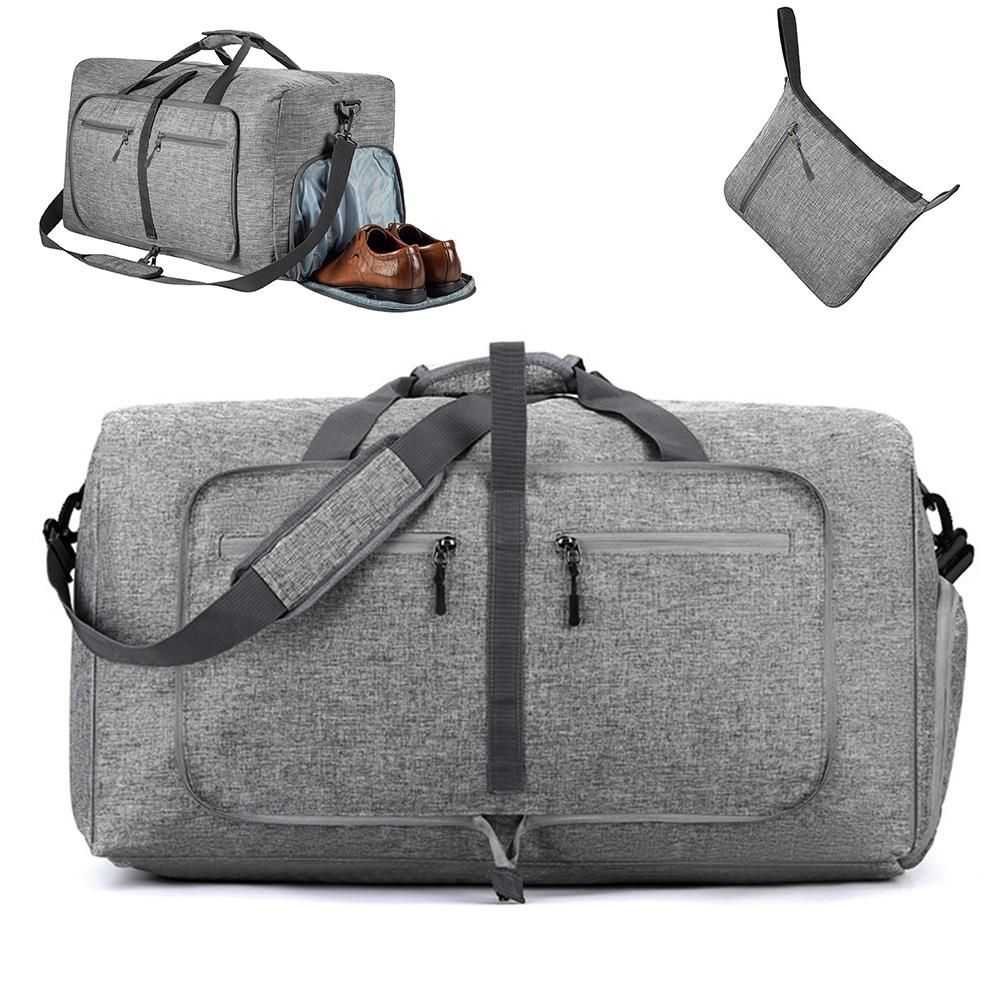 Foldable Travel Duffle Bag with Shoe Compartment - Grey