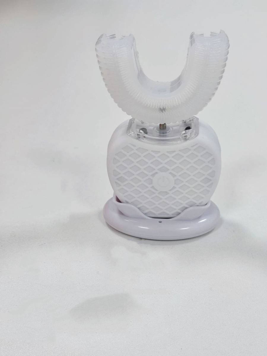 Ultrasonic U-Shaped Toothbrush for Teeth Whitening, Electric Toothbrush For Adults - 360° Mouth Cleansing, Hands Free Gums Protection - Wireless Charging & LED Light -Waterproof white+Base