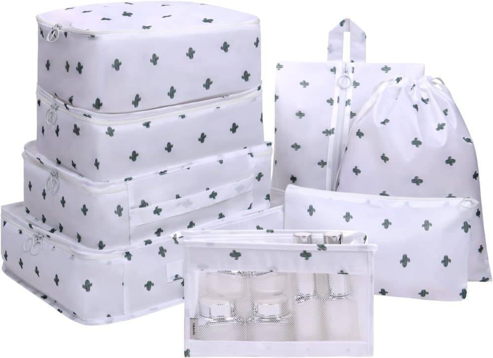 8-Piece Travel Organizer for Bags, Water Resistant Lightweight, White