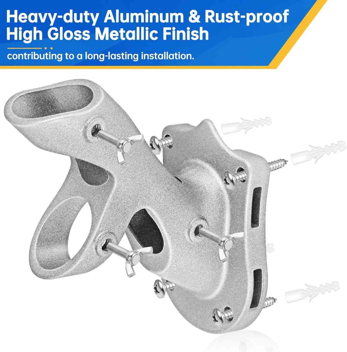 Flag Pole Holder,  Flag Pole Brackets Mount Outside House Heavy-Duty Aluminum Metal Rust Proof Bracket 1" Inner Diameter 2 Positions with Hardwares for Outdoor Wall Mounting Porch( Silver-1 Pack)