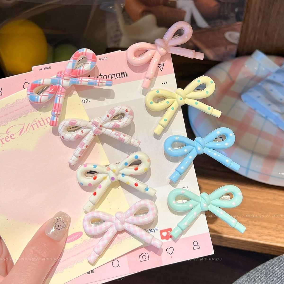 4-8 Pcs Cute Bow Hair Clips for Girl Children Women, 2-Inch Side Bangs Hairpins Fringe Duck Bill Hair Accessories (8 pcs bow A)