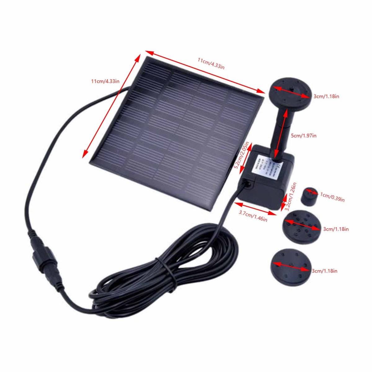 Panel Water Pump for Bird Bath Water Pump Kit - Solar Fountain 7V/140Ma Submersible Water Pump for Pool, Garden, Pond, 150L/H Max Flow, 16” Max Water Height, Outdoor Watering, 10Ft Cable