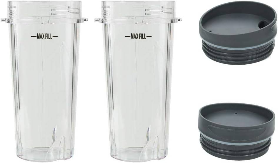 Blender Cups Fit for Ninja, Replacement Parts 16OZ Cups with Lids, Blender Accessories Compatible with Nutri Ninja Auto IQ Series BL620C BL660 BL740 BL780 QB3000 (2 Pack)