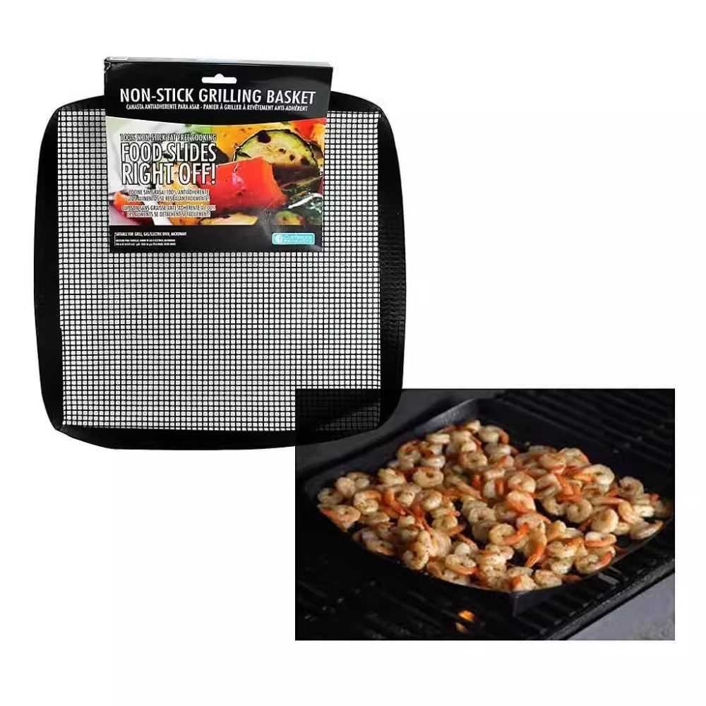 BBQ Grilling Mesh Basket 2 Pcs (12x12") - Heavy Duty Non Stick Reusable Basket for Indoor Cooking & Outdoor Barbecue Grilling - Raised Sides Keeps Food In- Great for Holiday Dinner & Xmas Gift