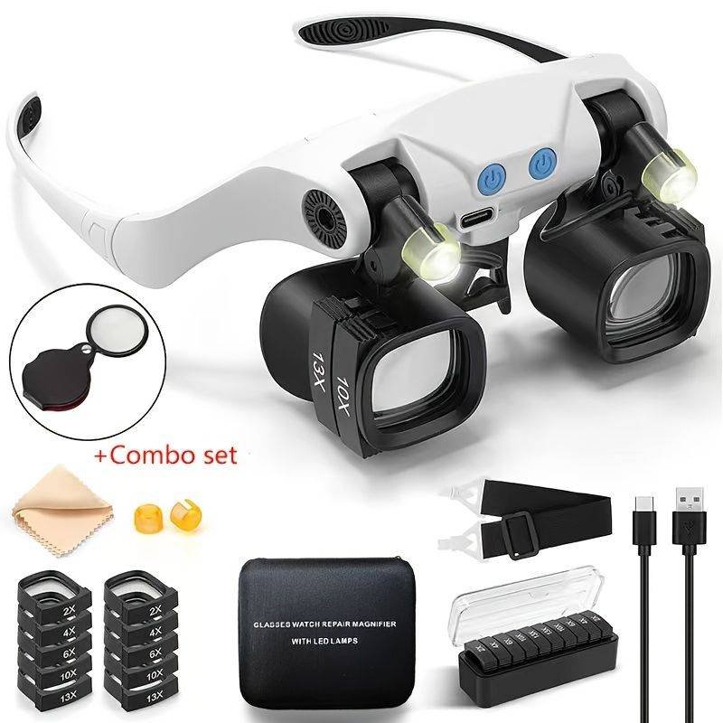 Black binocular magnifying glasses, LED lights, hands-free magnifier, adjustable magnification, high-powered magnifier, Australia
