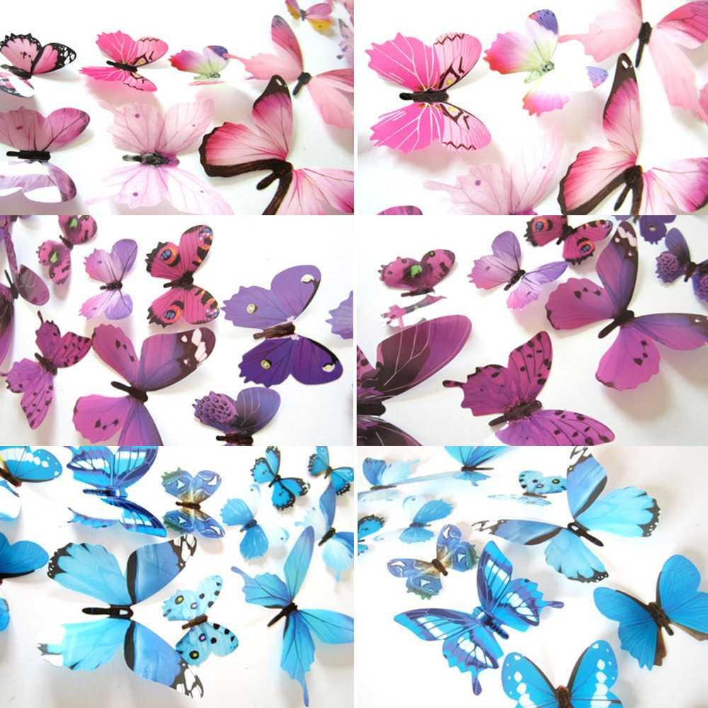 Darzheoy 12Pcs Butterfly Wall Decals, 3D Butterfly Wall Stickers Removable DIY Home Decorations Art Decor Wall Stickers Murals for Kids Bedroom Living Room Classroom Office Pink