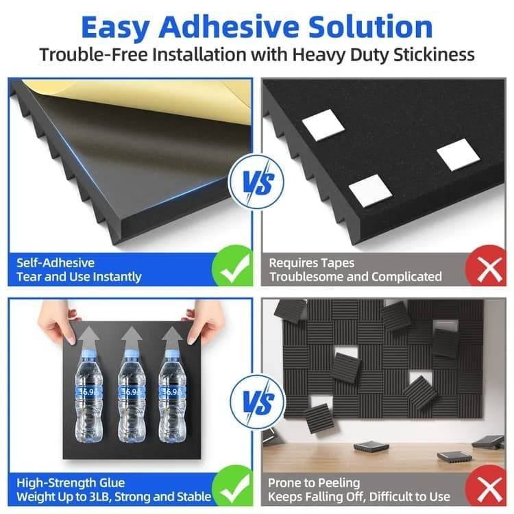 12-Pack Self-Adhesive Sound Absorbing Foam Wall Tiles, 30x30x2.5 cm, High Density