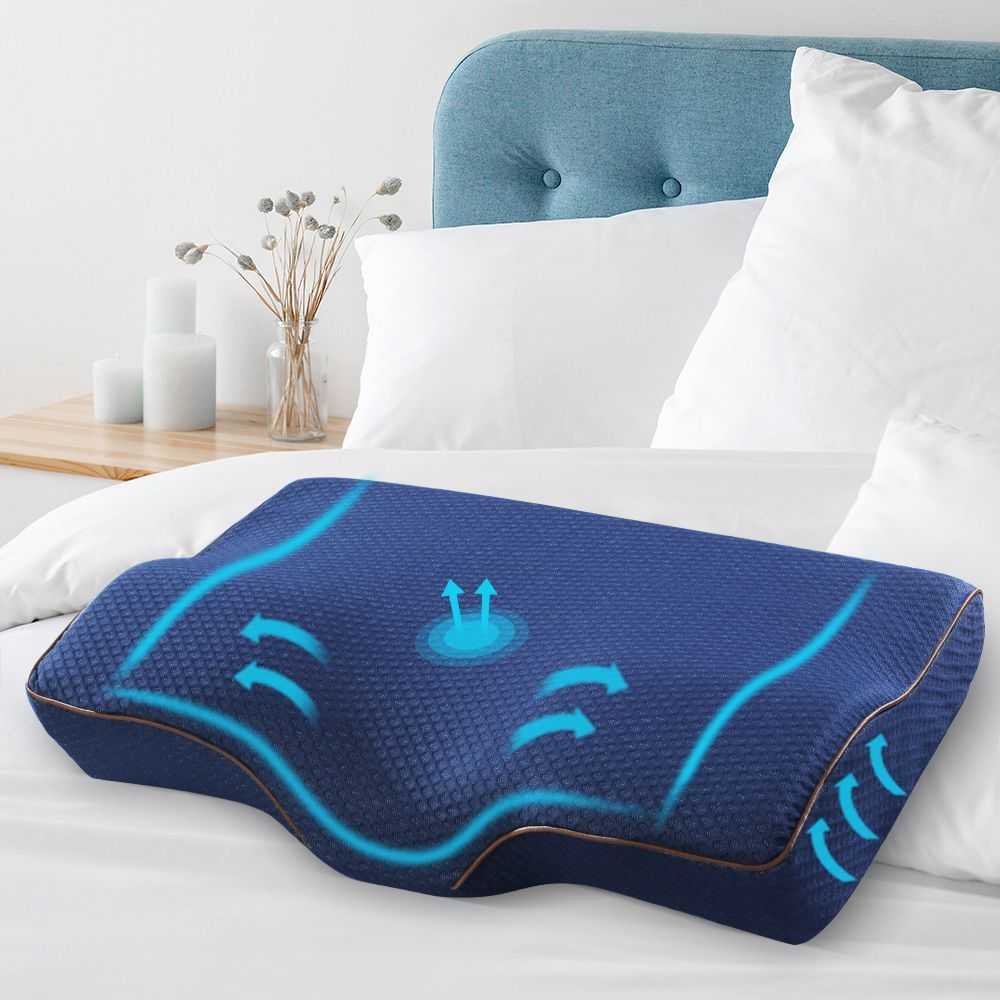 Butterfly Memory Foam Cervical Pillow, Ergonomic Neck Support Pillow, Navy