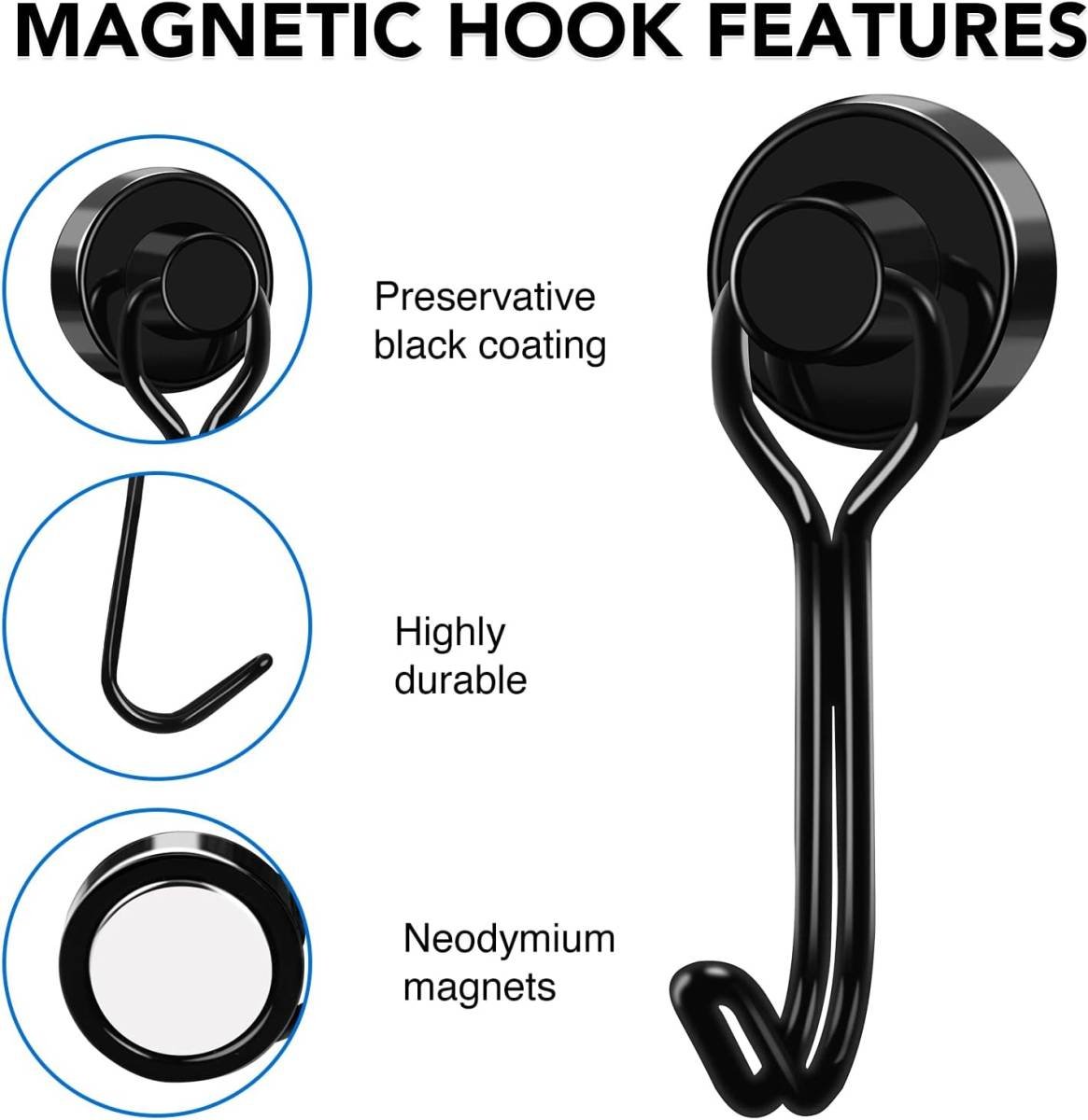 Hooks, 30lbs+ Magnetic Magnet Hook 2026 Cruise Cabin Ship Essentials Heavy Duty Strong Refrigerator Fridge Hanging for Classroom Beach Vacation Kitchen Grills Home Mug Hanger (6 Pack) Black 0.63in x