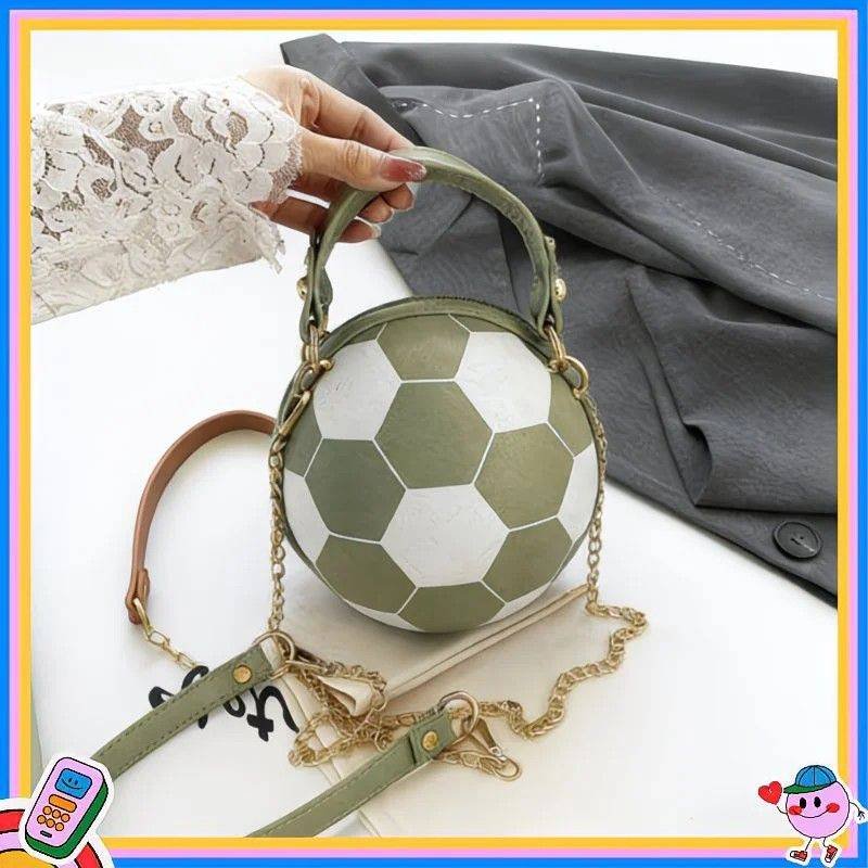 Soccer Theme Ladies Handbag, PU Material, Hand Carry Shoulder Crossbody Three Ways, Daily Outing Versatile Fashion(green)