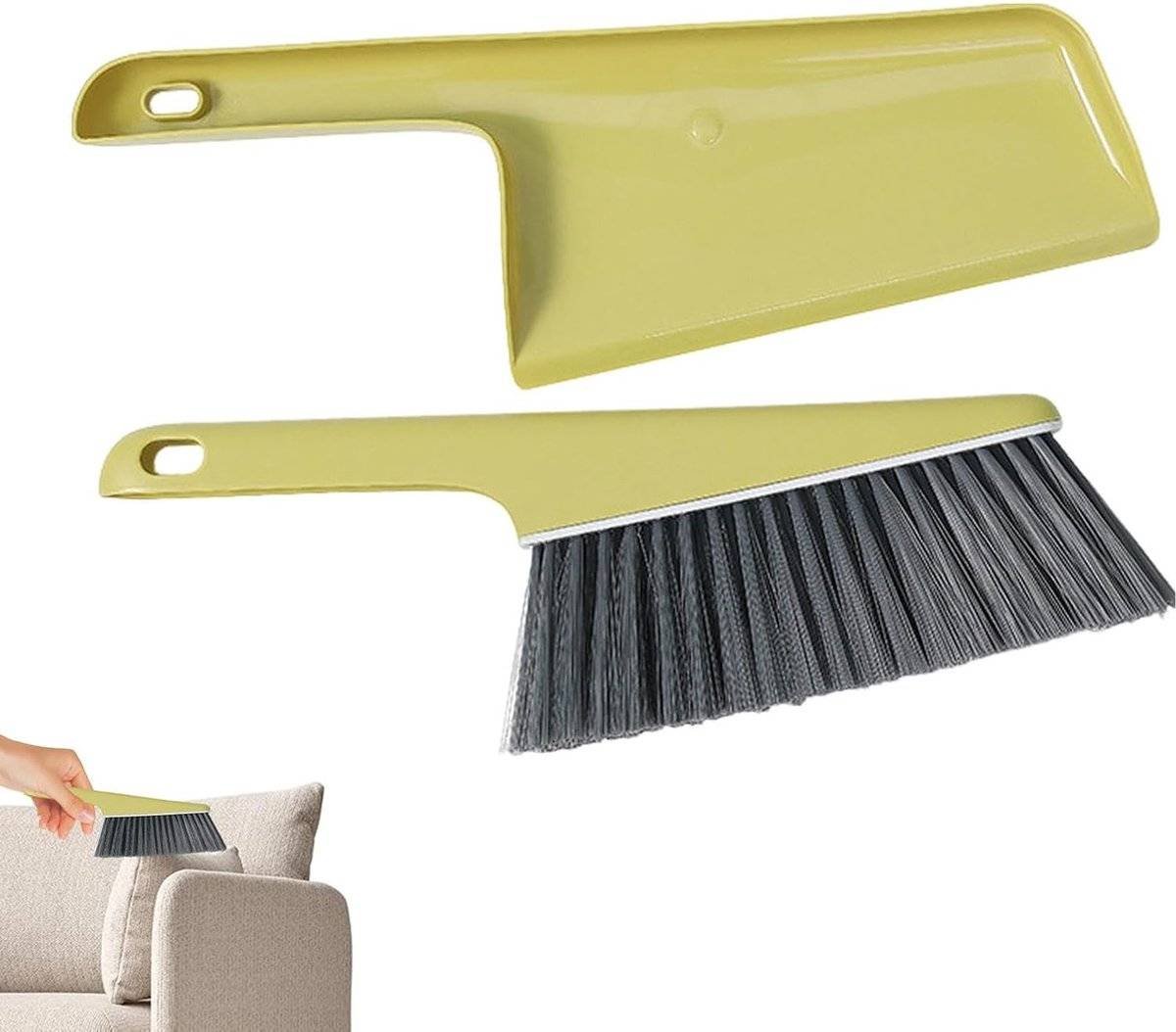 Dusting brush - Dustpan and brush - Dust brush - Bed sweeping brush - Sofa brush - Cleaning products - Household cleaning tools - With handle - For sofa, clothing, bed, duvet - Multifunctional - Plastic - Universal - Yellow