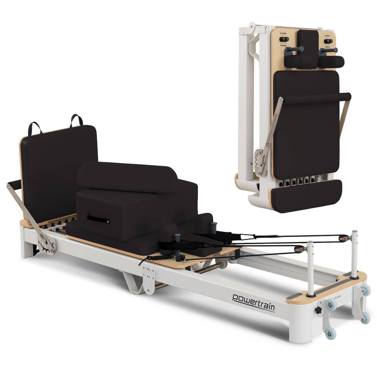 Powertrain Velora Black Aluminium Foldable Pilates Board Reformer Multifunctional Core Exercise Set Ab Trainer With Platform Extender Sitting Box Jumpboard And Footbar For Indoor Outdoor Full Body