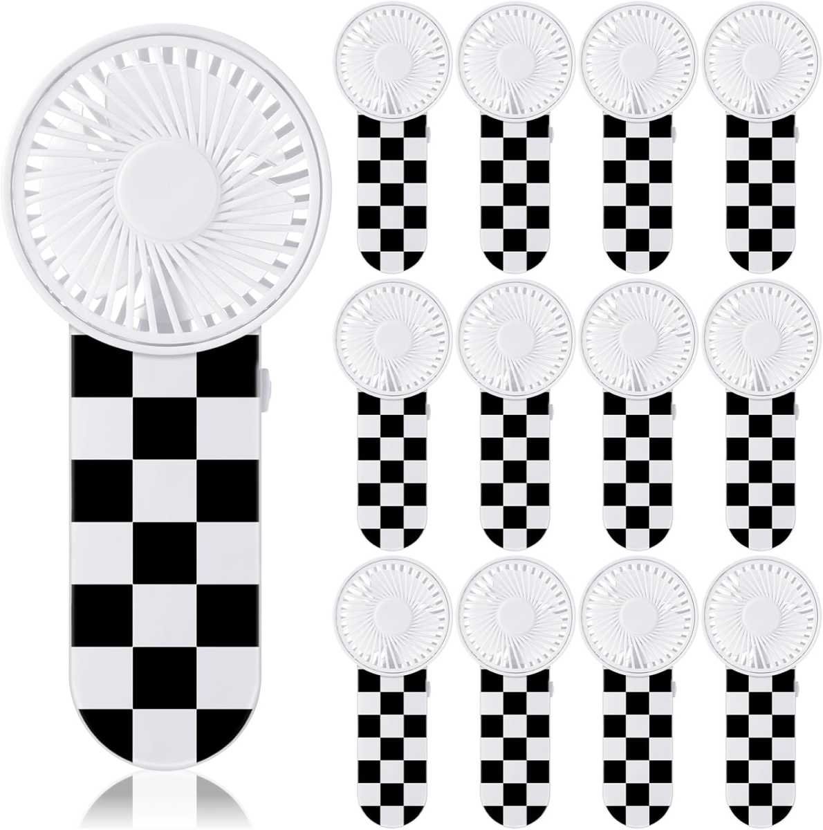 12 Pcs Race Car Party Favors Portable Fan Bulk Mini Handheld Personal Fans Checkered Black and White for Team Gift Travel Summer Outdoor Decorations -
