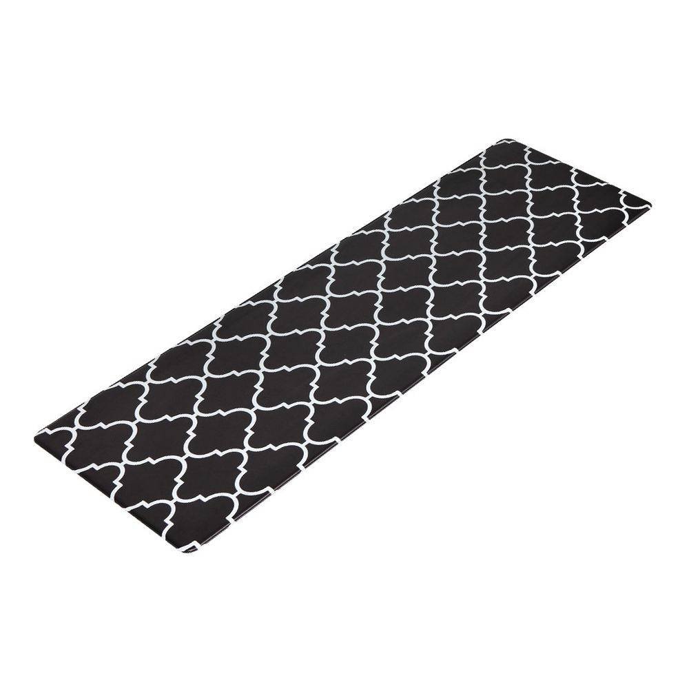 Non-Slip PVC Kitchen Floor Runner 50 x 160 cm, Waterproof Rug, Black Moroccan Trellis