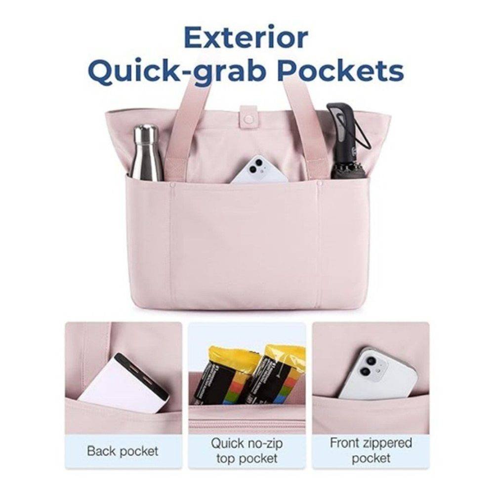 Tote Bag for Women, Foldable Tote Bag With Zipper Travel Large Shoulder Bag Handbag for Work (lotus root color)