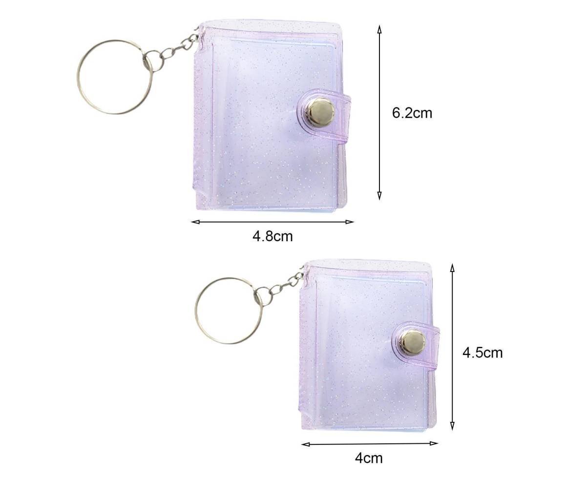 Mini Photo Album Flip Page Sequins Transparent Snap Hanging Ring 16 Pockets Card Photo Holder Memory Gift - Purple