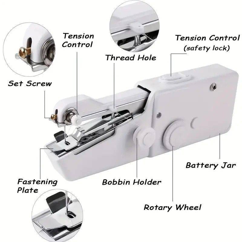 Handheld Sewing Machine, Mini Portable Sewing Machine, Quick Handheld Sewing Tool, Suitable for Fabric and Clothing (Batteries Not Included, Requires 4 AA Batteries), Colors of Fabric and Thread Spool in Accessories Are Random