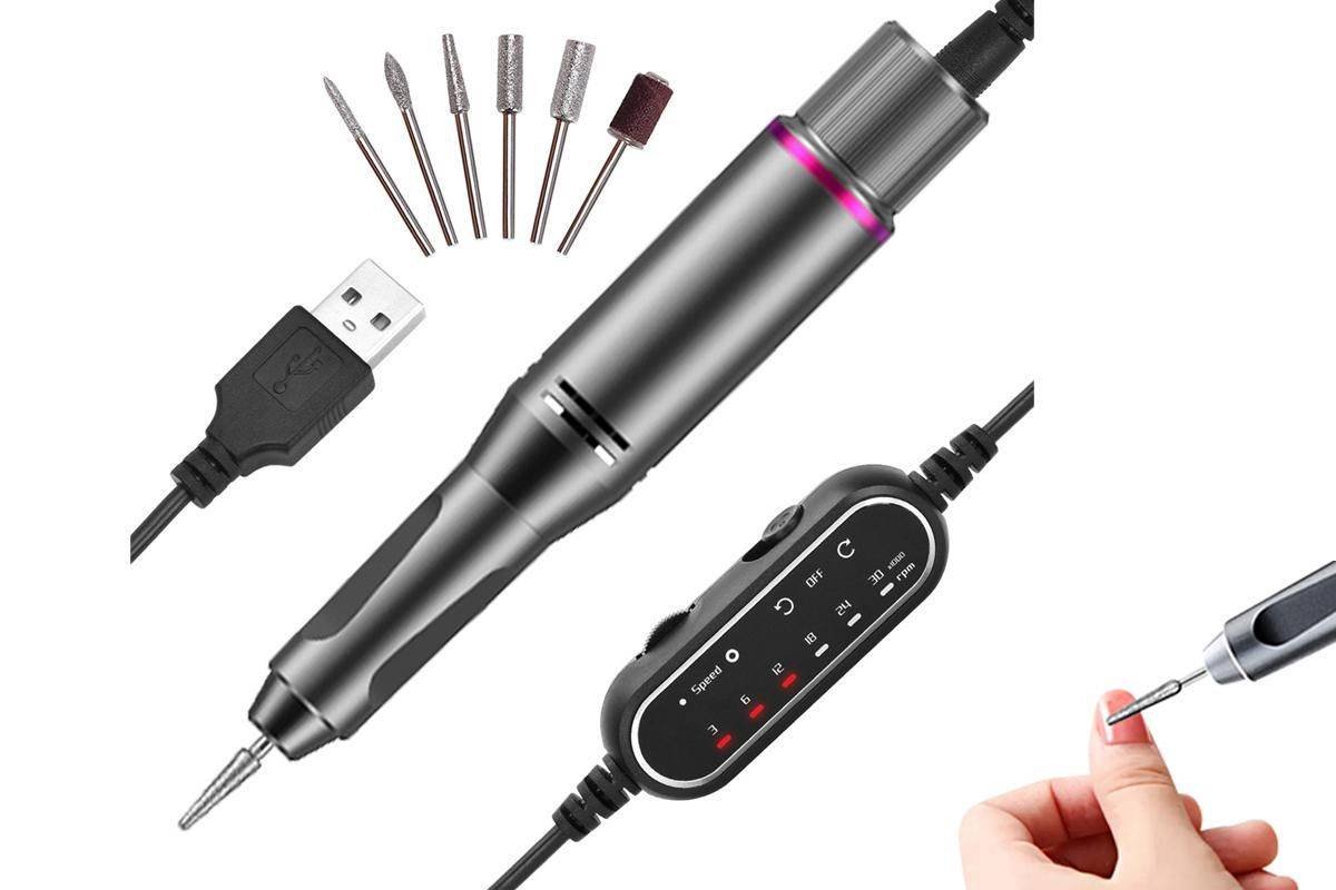 Electric Manicure Tools Kit File Machine Cordless Nail Drill Trimmer Nail Grind Trim Polish-Gray