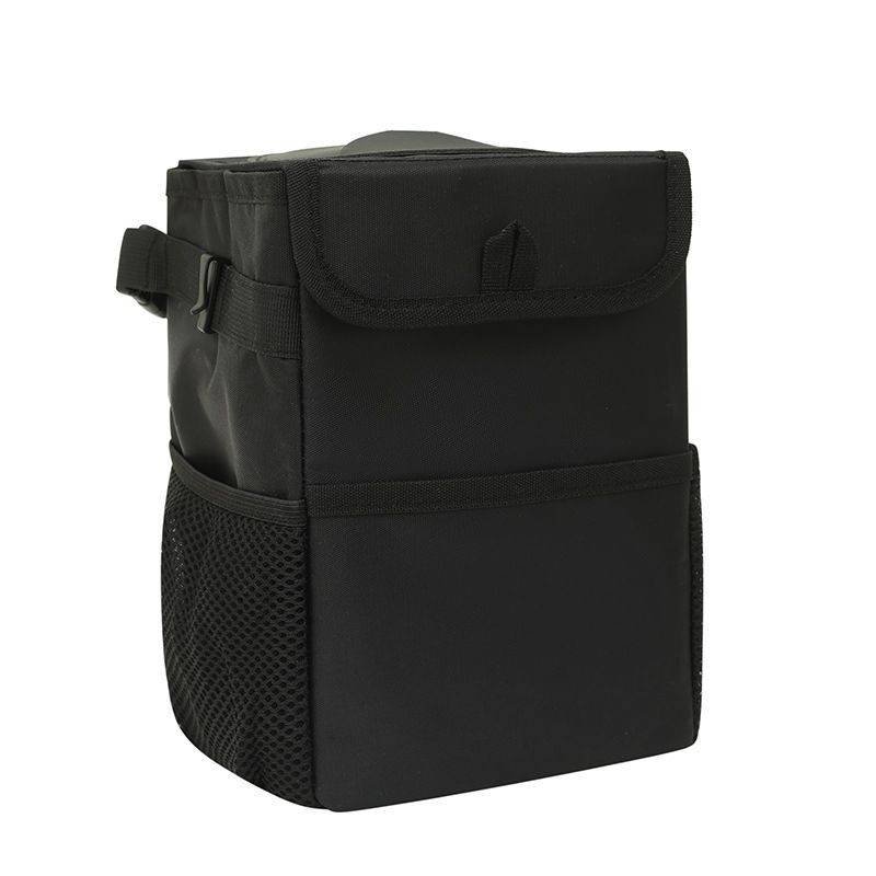 Car Garbage can with lid Leak Proof Vehicle Trash Can Storage Pockets Hanging Waterproof car Trash Bag for SUV Black