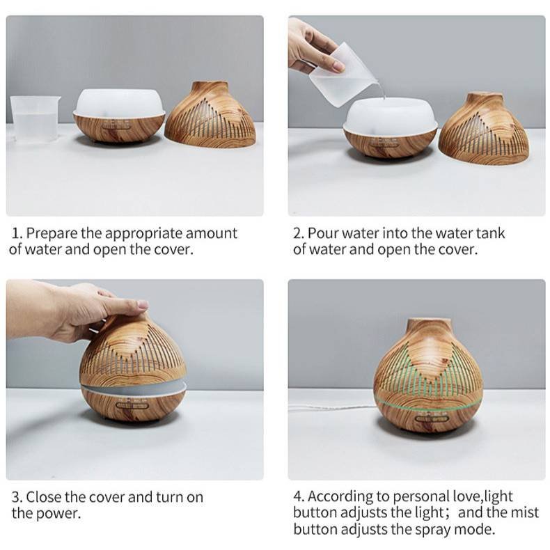 (2-Pack) 500mL Wood-Grain Ultrasonic Diffuser and Humidifier, 7-Color LED Night Light with Timer, for Home, Bedroom, or Office (10–30㎡) – Dark Wood