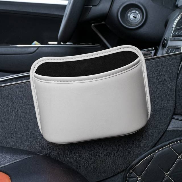 Grey White Waterproof Leather Car Hanging Storage Organizer with Back Clip 20 x 14.5CM – Mutifunctional Car Trash Bin Cup Holder Phone Storage Pocket for Seat Back, Door & Center Console