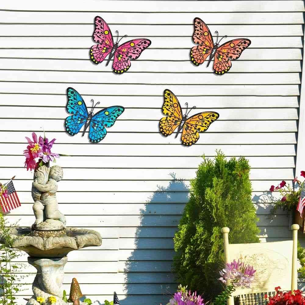 Metal Butterfly Wall Decor -24.6cm Outdoor Fence Wall Art Decor, Hanging Decoration for Garden Yard Living Room Bedroom Patio Balcony(4 Pack)