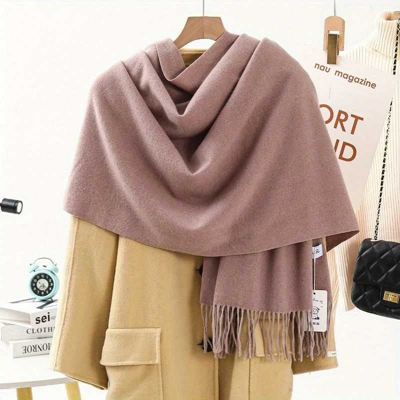 Solid Color Cashmere Wrap Scarf, Thickened for Warmth and Windproof, Bohemian-Style Winter Wardrobe Essential(Shenka)