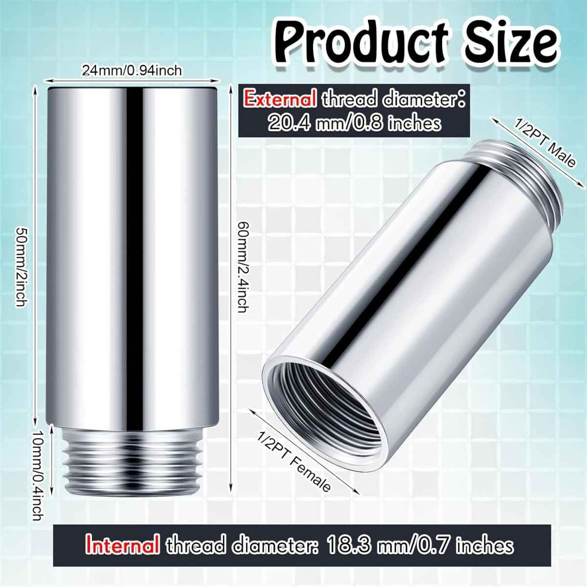 Amylove 2 Pcs Shower Head Extension Arm Stainless Steel Shower Pipe Extension 1/2pt Male to 1/2pt Female Thread Cast Pipe Fitting Coupler Adapter(2 Inch)