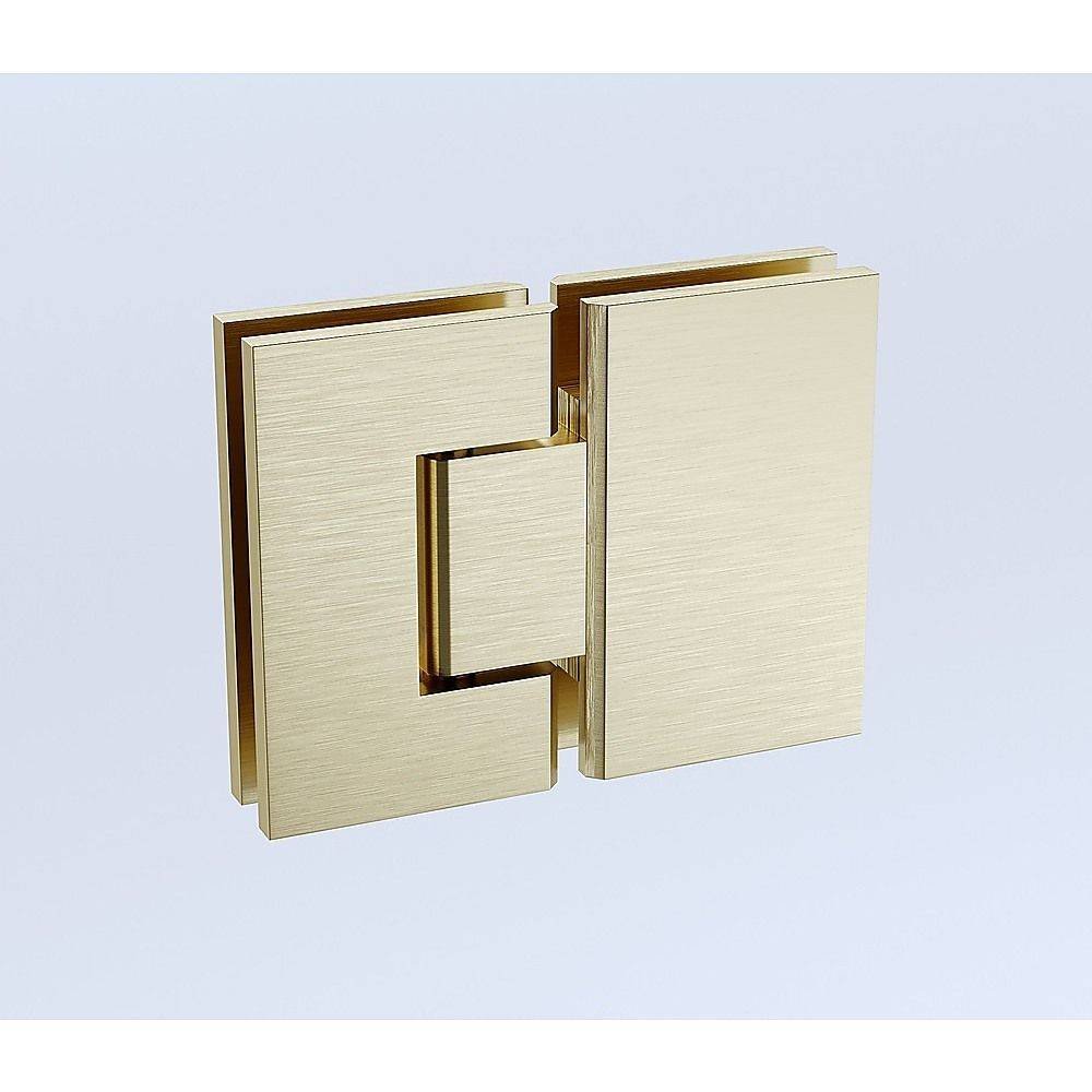 110x70cm Corner Frameless Shower Screen with Gold Brackets and Brass Hinges, Square Double Pull Handle